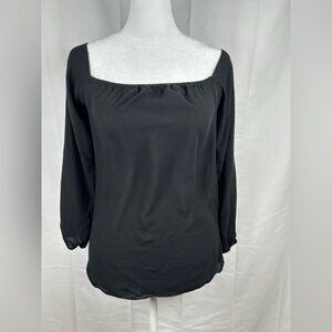 2/$15 Melville Black Wide Neck Long Sleeve Top Small